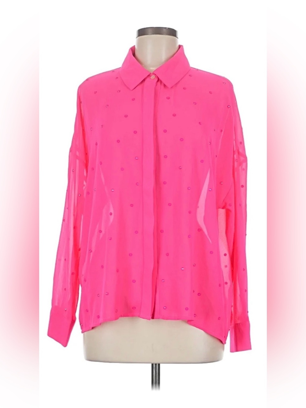 NWOT Lumiere Hot Pink Studded Sheer Button-Up Blouse